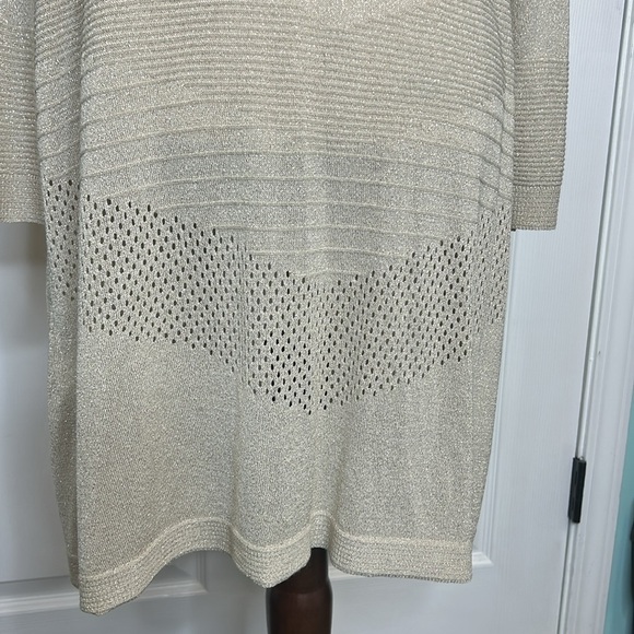 Chico's Shine Cardigan Women's XL Gold Metallic Longline Open Pointelle - Picture 7 of 9